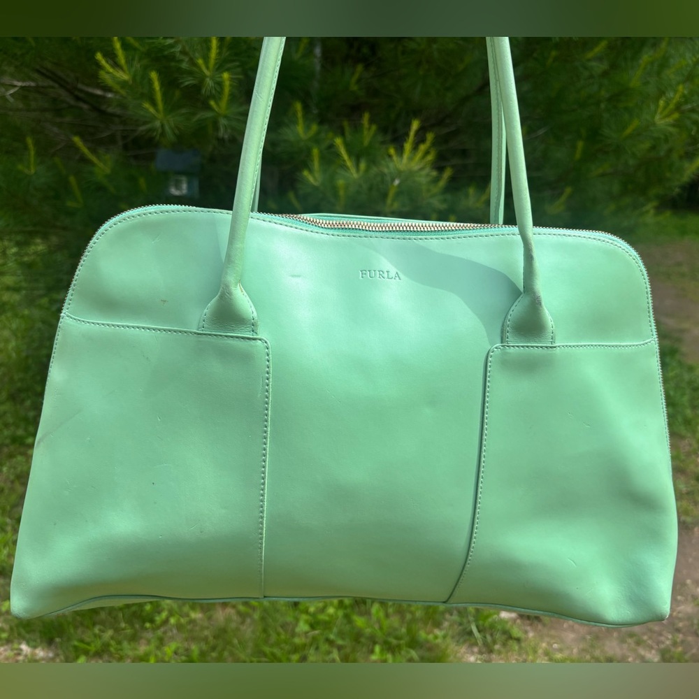 Furla Large Dome Leather Shoulder Bag- EUC, Mint Green